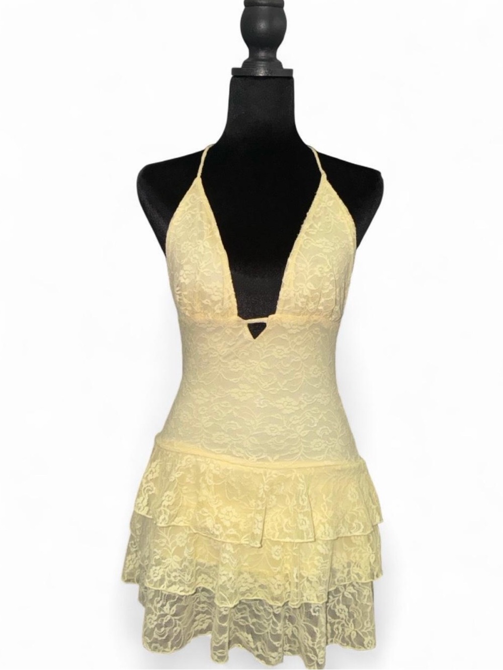 Windsor Pale Yellow Lace Halter Slip Dress